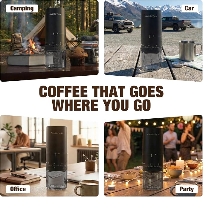 Portable Electric Burr Coffee Grinder - Cordless Rechargeable Coffee Grinder with Ceramic Conical Burr, USB-C, Ultra Quiet <65dB, 38 Adjustable Settings, Travel Coffee Grinder for Camping Office Home