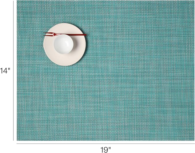 Chilewich Mini Basketweave Placemats, Woven Rectangle Placemats Set of 4 | Easy Care Woven Tabletop Textiles, Indoor/Outdoor, Tuquoise, 19" x 14"