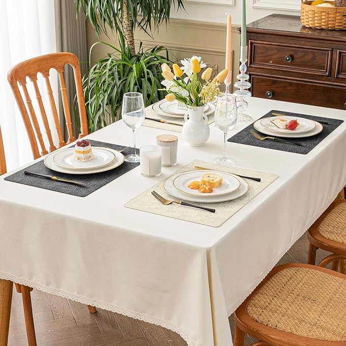 Romanstile Vinyl Placemats Set of 4, Reversible Faux Leather Heat Resistant Wipeable Table Mats, Waterproof Washable Non-Slip Table Placemats for Dining/Kitchen/Party/Outdoor (Grey Beige, 12" x 17")