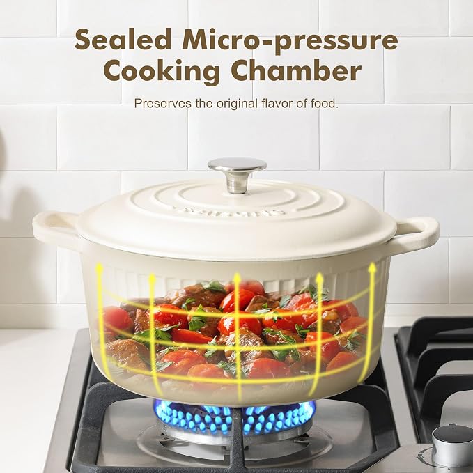 SENSARTE 5.5QT Enameled Cast Iron Dutch Oven Pot Casserole Dish with Lid | Premium Enamel Round Dutch Pot for Bread Baking, Stews, Braising & Roasting, Oven Safe, Induction Compatible, White