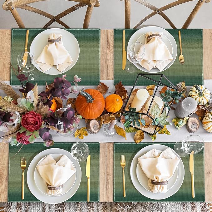 Emvency Farmhouse Placemats Set of 4, 12x18 Inch, Geometric Striped | Sage Green Modern Art Painting Table Mats for Outdoor Home Party Kitchen Dining Decoration