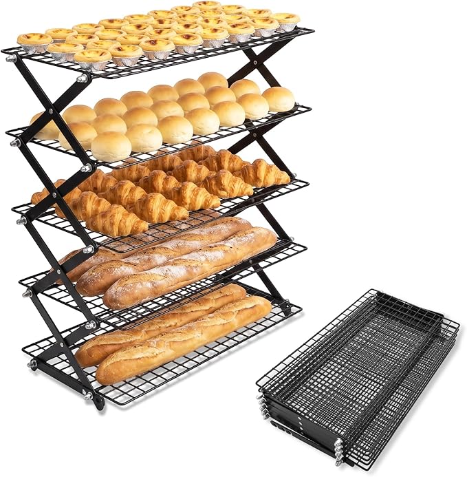 2/3/4/5-Tier Collapsible Cooling Rack with Adjustable 3 Setting Design Stackable Wire Baking Rack Cooling Racks for Cooking and Baking Roasting Cookies Pizza Gifts for Women