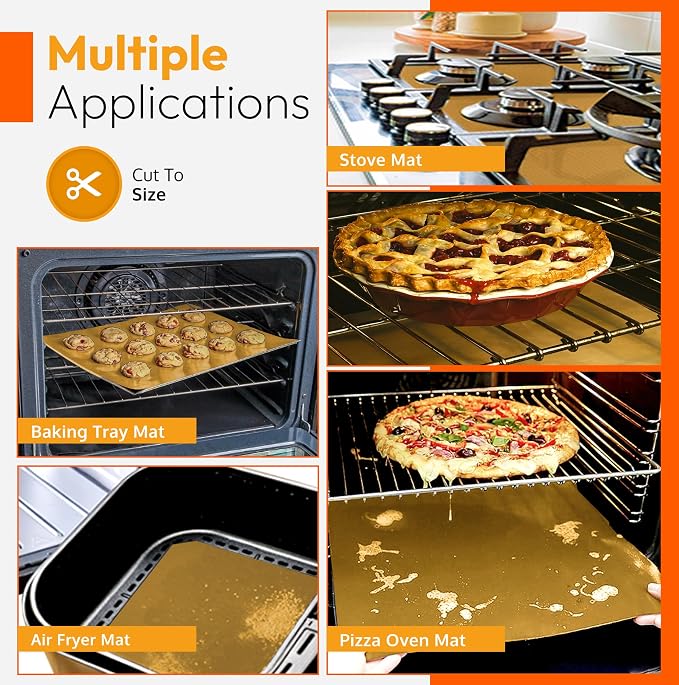 Oven Liners for Bottom of Oven - 17"x 25" Large Heavy Duty Non-Stick 2 Pack | Heat Resistant to 500°F, BPA & PFOA Free, Reusable, Fits Electric, Gas, Toaster, Microwave Ovens & Grills, Spill Guard, Gold
