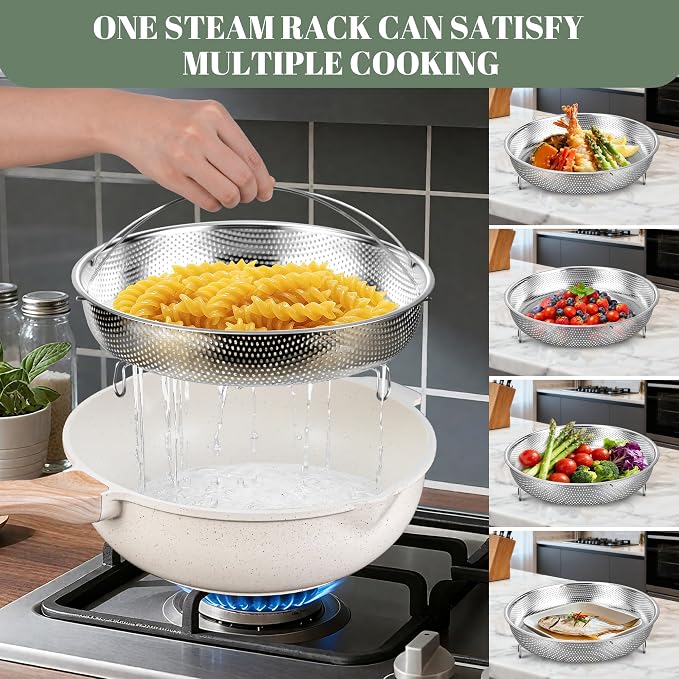 AOSION 12 Inch Nonstick Ceramic Deep Frying Pan with Lid & Steam Rack, 5.5QT Sauté Pan, Large Ceramic Skillet,Stay Cool Handle, Induction Compatible, PFOA & PFAS Free,white.