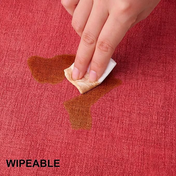 Faux Leather Heat Resistant Placemats 8 Packs, Waterproof Wipeable Dining PU Place Mats for Indoor & Outdoor, Easy to Clean, Red