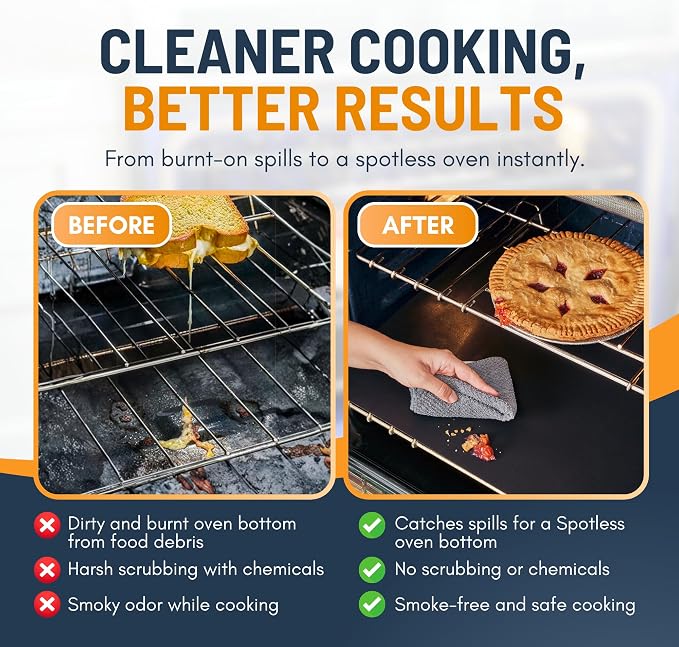 Oven Liners for Bottom of Oven - Large Heavy Duty Mats, 17” x 75” Non-Stick Reusable Liner for Electric, Gas, Toasters, Grills - BPA & PFOA Free Kitchen Accessory to Keep It Clean (Black)