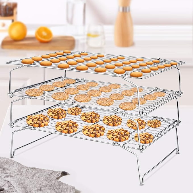 P&P CHEF 5-Tier Stainless Steel Cooling Rack, 15" x 10", Silver | Stackable Baking Cooking Racks for Cooling Roasting Grilling, Collapsible & Heavy Duty, Oven Safe & Easy Clean