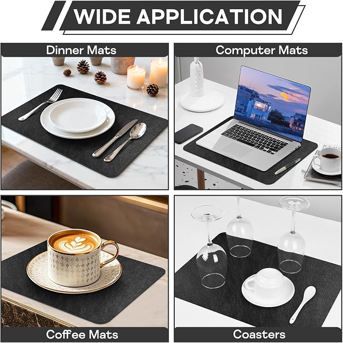 Faux Leather Placemats Set of 6 Heat Resistant Table Mats 17×12 Inch | Waterproof & Wipeable Place Mats Set of 6 Dual Sided Table Placemats for Kitchen Dining Decor Indoor & Outdoor 43×30 CM Black