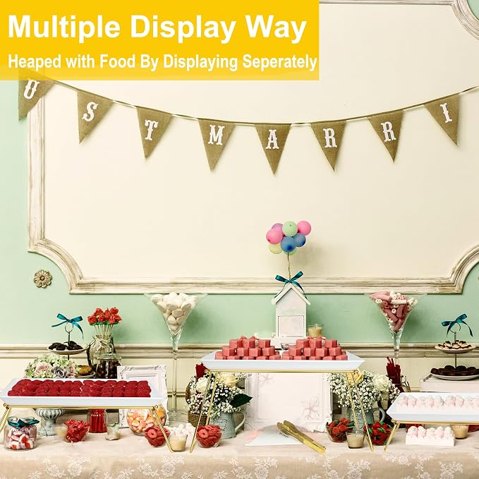 ECOIOU Extra Large 3 Tier Serving Tray, 24 x22 x 9.8 Inch Melamine Tiered Tray Stand and Platters for Party Buffet Entertaining, White and Gold | Melamine Tiered Tray Stand and Platters for Party Buffet Entertaining, White and Gold