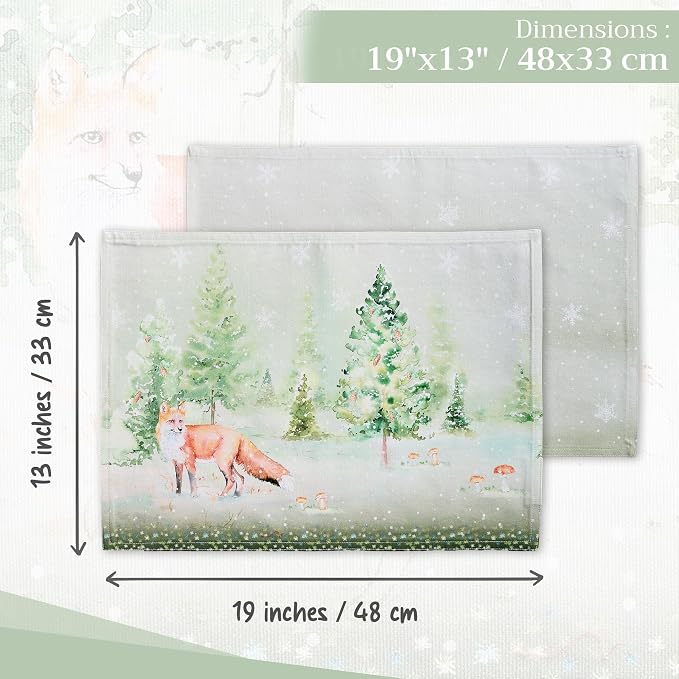 Maison d' Hermine Placemats Set of 4 Reusable 100% Cotton (13"x19") | Cloth Place Mats Washable Table Mats for Kitchen Dining Party Wedding Hotel Home Thanksgiving Christmas - Winter Mornings