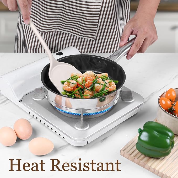 LIANYU Non-Toxic Kitchen Cooking Utensils Set, 8Pcs Khaki Silicone Utensils | Stainless Steel Core, Non-Scratch Spatula Spoon Turner, Heat Resistant & Dishwasher Safe