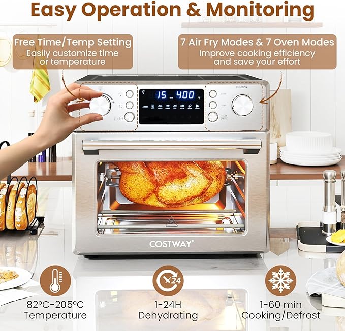 COSTWAY 14-in-1 Air Fryer Toaster Oven Combo | 1700W Dual Cook & 26 QT Large Capacity Stainless Steel Countertop Convection Oven LED Display, 7 Accessories