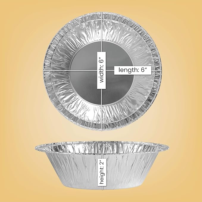 PLASTICPRO 6'' Inch Round Tin Foil Pie Pans Disposable Pack of 50