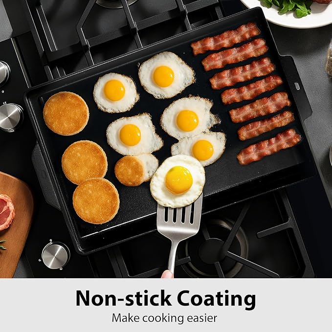 Utheer 25" x 16" Cast Iron Griddle for Gas Grill, Stove Top, Flat Top Pan | Large Universal flat top with high sidewalls and X-ridge for family BBQ, outdoor parties, camping and tailgating meals