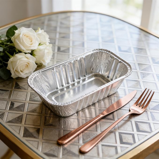 100 Pack 1Lb Mini Aluminum Foil Loaf Pans – 6" x 3.5" x 2" Disposable Small Bread Tins Oven Safe for Baking, Meatloaf, Cake, Holiday Treats, Food Storage & Takeout