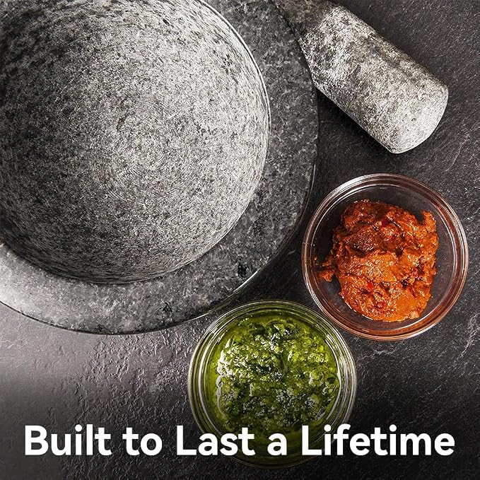 Kota Japan Large Black Granite Mortar & Pestle Natural Stone Grinder for Spices, Seasonings, Pastes, Pestos and Guacamole | Great for grinding spices, seasonings, pastes, pestos, and guacamole. Heavy stone stays put while grinding.