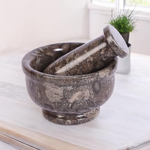 Marble Mortar & Pestle Set – 4 Inch Oceanic Kitchen Gadgets Herb Grinder, Spice Grinder, Pill Crusher, Fine Powder Grinder for Kitchen, Guacamole Bowl & Coffee Grinder (Large)