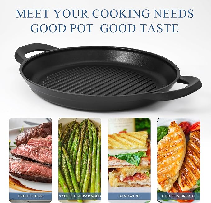 Vinchef 13in Nonstick Grill Pan with Lid | Dishwasher Safe, Oven Safe