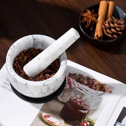 Pill Crusher, Mini Marble Mortar and Pestle Set, Pill Crusher Grinder Fine Powder, Arthritic Hands Pill Grinder (Large Size White)
