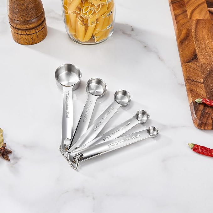 Premium 18/10 Measuring Set (Silver, Measuring Cups & Spoons) | 18/10 Stainless Steel; 10-Piece Nesting Set; Stackable; Upscale; Dishwasher Safe; Ideal for Baking and Cooking.