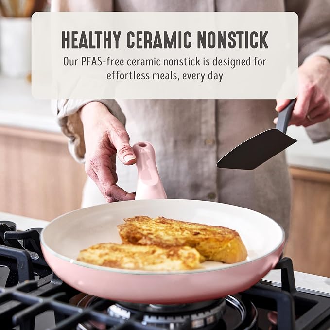 GreenLife 2 Piece (8" & 10") Ceramic Nonstick Skillet Set, Blush Pink | PFAS-Free Nonstick Coating, Frying Pans, Omelet Pans, Everyday Pan, Induction Ready, All Stovetop Compatible, Dishwasher Safe