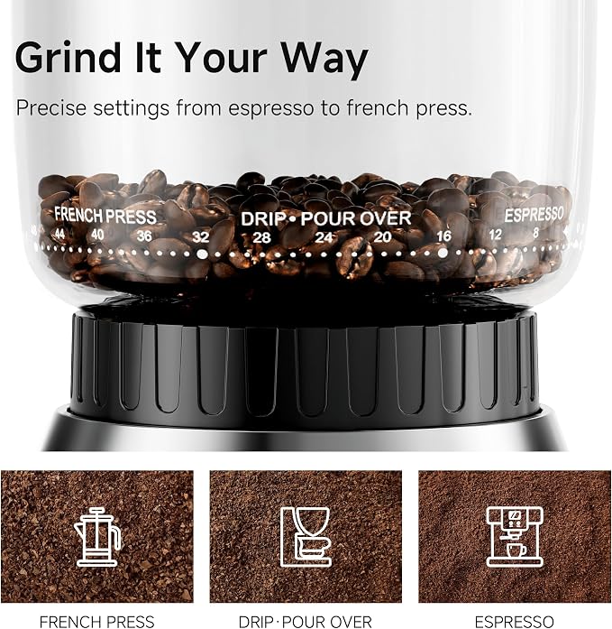 HiBREW G7 Electric Coffee Grinder, 48 Precise Grind Settings, 350g Hopper | Direct Dosing for Portafilter & Ground Cup, Professional Conical Burr Anti-Static Tech, Ideal for Espresso & French Press