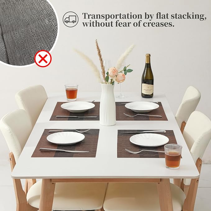 Leetaltree Brown with Black Striped Placemats Set of 6 - Heat Resistant Non-Slip Place mats for Dining Table, Washable Durable PVC Vinyl Woven Table Mats（Brown Stripe, 6）