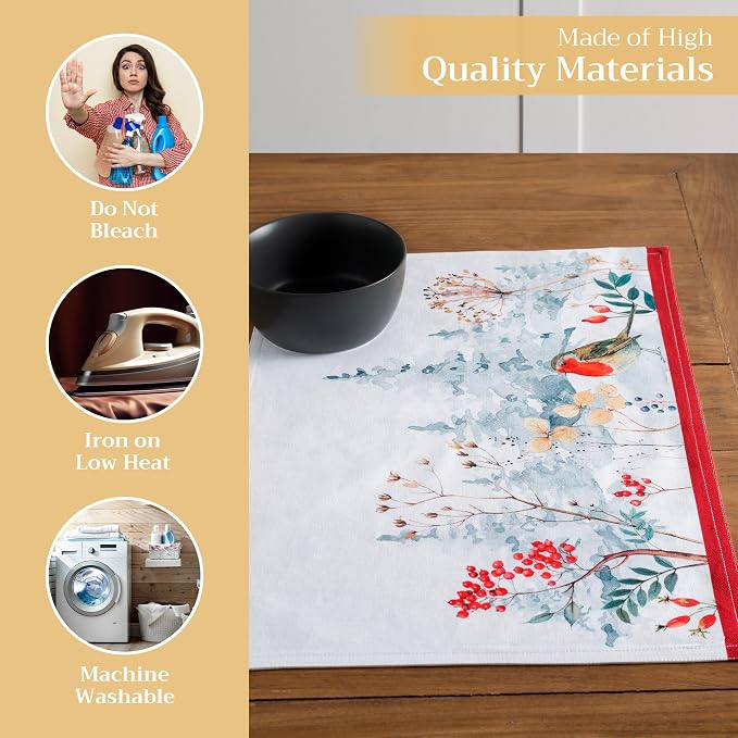 Maison d' Hermine Placemats Set of 4 Reusable 100% Cotton (13"x19") | Cloth Place Mats Washable Table Mats for Kitchen Dining Party Wedding Hotel Home Thanksgiving Christmas - Morzine