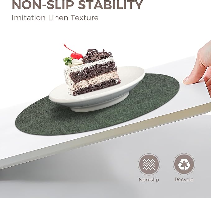 13" Round Placemats Set of 12, Reversible Faux Leather Wipeable Table Mats | 2mm Vinyl Heat Resistant, Waterproof Oilproof Scratch Proof Non-Slip, Washable for Kitchen Dining Indoor Outdoor (Dark Green)