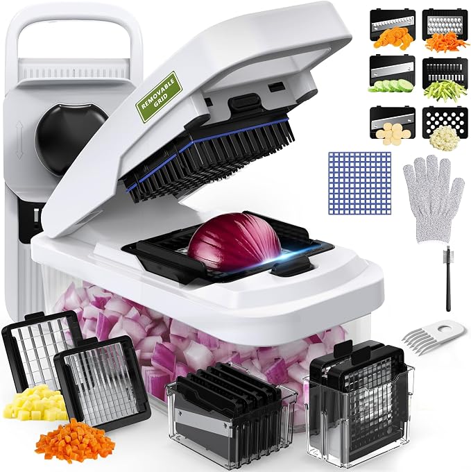 Multifunctional Vegetable Chopper & Mandoline Slicer, Veggie Chopper | Removable Grid ,8 Interchangeble Blades, Onion Chopper, Easy to Clean Food Chopper, Fruit Slicer Onion Dicer