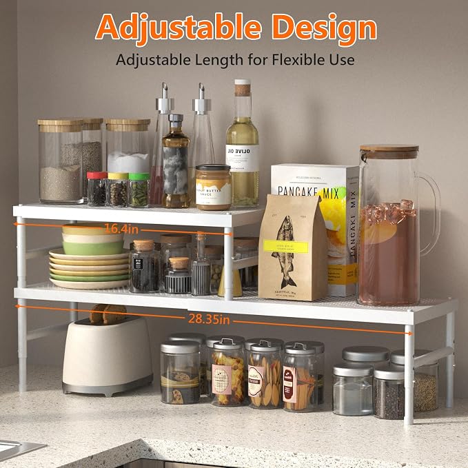 Kitchen cabinet organizer shelf,Spice Racks,Counter Shelf for Cabinets | Expandable adjustable stackable Heavy Duty Metal Pantry Storage Shelves Racks for kitchen,Small Cupboard Organizers