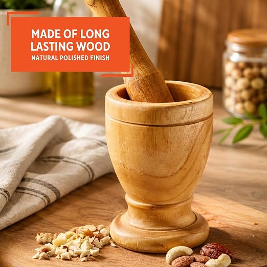 IMUSA USA Small Wood Mortar & Pestle | Ideal for Grinding Spices and Herbs