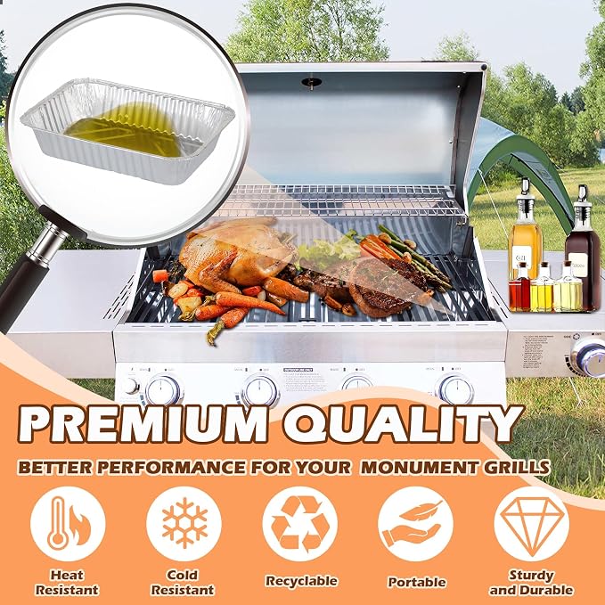 Grease Drip Pan Liners for Monument 24367 13762 Gas Grills, 20 Pack Liners | Fits Monument 35633/24367/13892 & more; 8.4"x5.8" foil liners; heavy-duty; disposable; compatible with A02122319/D010012705