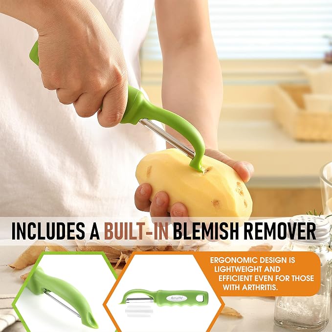 Spring Chef Swivel Vegetable Peeler for Kitchen w/Soft Grip Handle, Green | Premium Potato Peeler w/ Ultra Sharp Stainless Steel Blades, Multifunctional Veggie Peeler for Apple, Carrot, Cucumber, Fruit