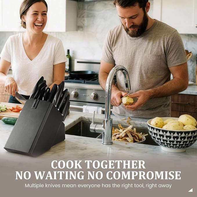 22 Pieces Knife Block Set with Built-in Sharpener | Built-in Sharpener Block, Dishwasher Safe, High Carbon German Stainless Steel, Laser-engrave, Kitchen Weddings Birthdays Gift