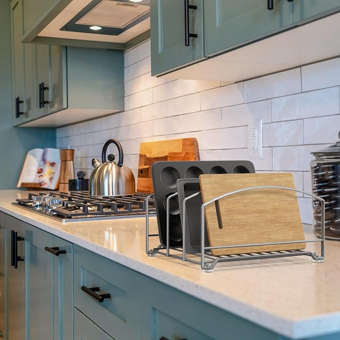 Deco Brothers Cookware Organizer Rack for Kitchen Cabinet, 3 Slot Holder | Silver