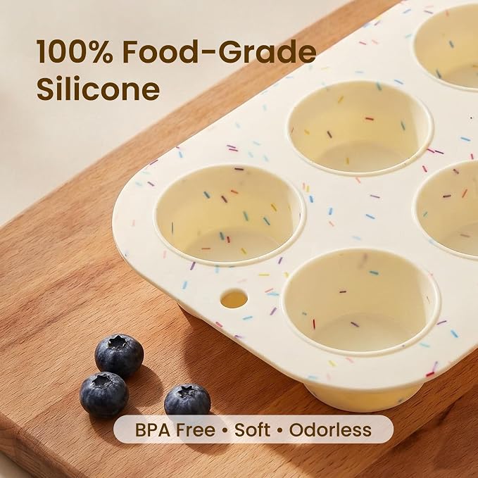 2 Pack Silicone Muffin Pan for Baking, Regular Size Nonstick Cupcake Pan, 6-Cup Silicone Muffin Tin BPA Free Dishwasher Safe, Great for Muffin Cupcake Brownie Egg Tart