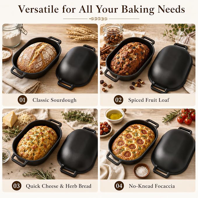 QuliMetal 16"x10" Oval Cast Iron Dutch Oven for Bread Baking, Bread Loaf Pan With Sourdough Bread Making Kit, Pre-Seasoned Bread Dutch Oven With Lid, 9.5QT, 13 LBS Heavy Duty, Homemade Breadmaking