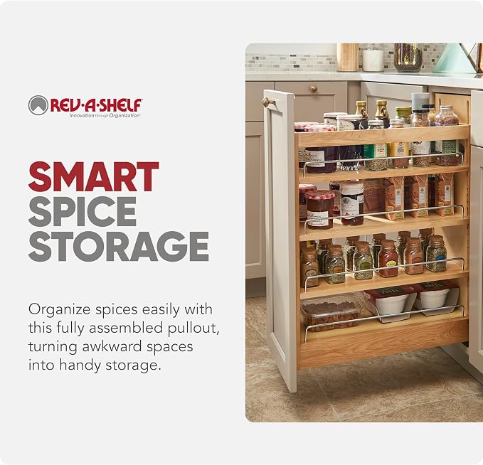 Rev-A-Shelf Maple Pullout Organizer w/ BLUM Soft-Close for Base Cabinets, Full Extension Slides & Adjustable Shelves, Min Opening Width of 11.5", 448-BCSC-11C