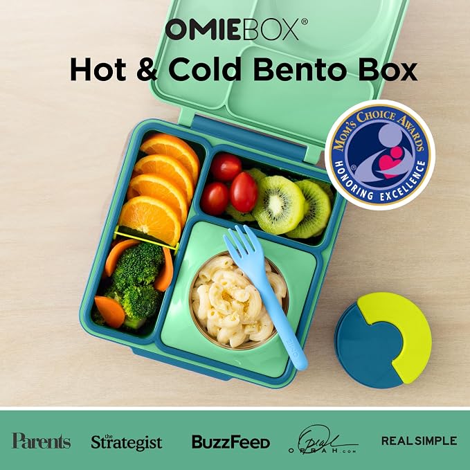 Omie OmieBox Kids Insulated Leakproof Bento Lunch Box with Food Jar (Meadow)