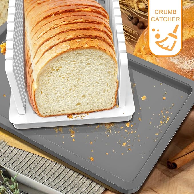 Kiss Core New Upgrade Bread Slicer for Homemade Bread with Adjustable Width | Bread Slicing Guide Foldable and Compact Cutting Guide with Crumb Tray Suitability for Homemade Bread Bagel Cakes