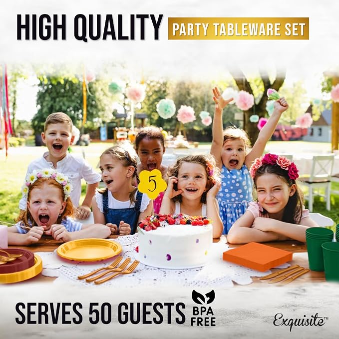 350 Pcs Thanksgiving Plastic Plates For Party, Thanksgiving Disposable Plates Set, 50 Of Each 9" Dinner Plate Set, 7" Dessert Plate, Cups, Napkins & Cutlery Plastic Dinnerware Exquisite