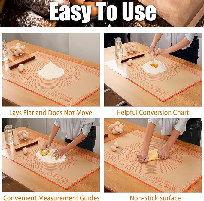 Silicone Pastry Mat 34x26 Inch Nonstick Baking Mat -Perfect for Doug, Pastry, Bread, Dough Rolling, Kneading Board, Pie Crust, Fondant, Pasta/Pizza, Kitchen Counter Mat