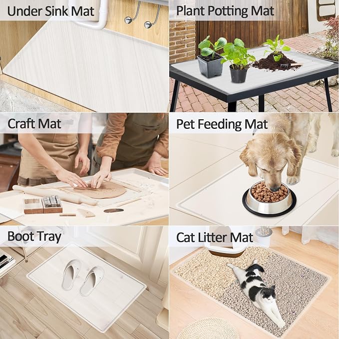 Silicone Coffee Maker Mat with Lip for Countertops, 19.7''x15'' Translucent | Multi leak-proof coffee tray for countertop, non-slip silicone tray for under coffee machine espresso accessory, wipe-clean