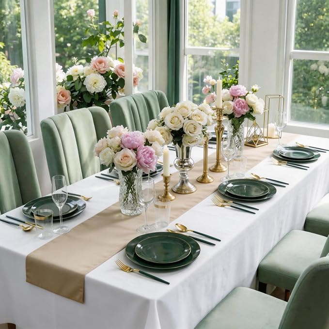 DaYammi 150Pcs Green Plastic Plates with Gold Rim,Gold and Green Disposable Plates with Cutlery Included 30 Dinner Plate,30 Dessert Plate,30 Knives,30 Forks,30 Spoon, green plates for Party Dinner