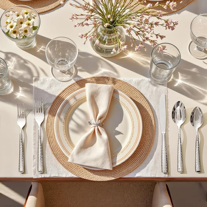 Hammered Flatware Set, 60-Piece 18/10 Stainless Steel Silverware | Heavy Duty Construction, Mirror Polished Finish, Dishwasher Safe, Elegant Utensil Set for Home, Restaurant & Occasions