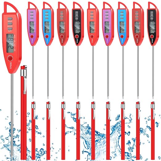 10 Set Digital Food Thermometer Long Probe Instant,Red | Waterproof for Water, Liquid, Candle and Cooking Meat Thermometer Read for Kitchen BBQ Grill Candy