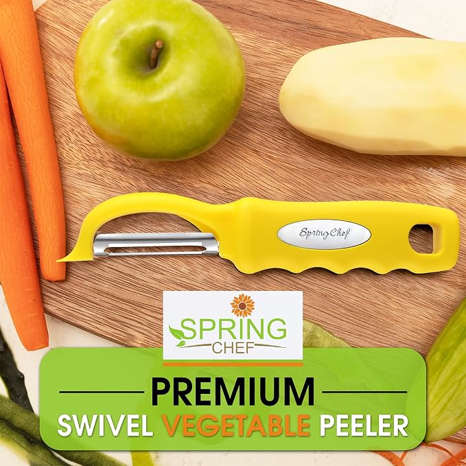 Spring Chef Swivel Potato Peeler with Soft Grip Handle, Set of 2, Yellow | Premium Vegetable Peeler w/ Sharp Stainless Steel Blades, Multifunctional Food Peeler for Apple, Carrot, Cucumber, Fruit