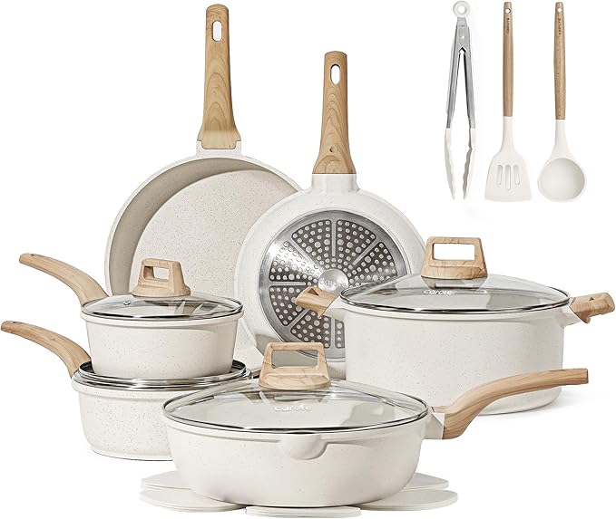 CAROTE 16pcs Nonstick Cookware Sets, Pots and Pans Set | Induction Cooking Set, Easy Clean, Fit All Stovetops, Even Heating, Stay Cool Handle, with Frying Pans & Saucepans