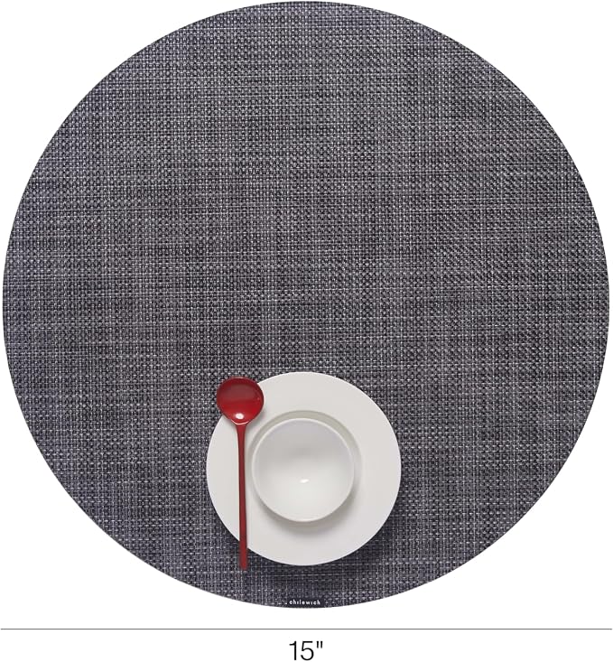 Chilewich Mini Basketweave Placemats, Round Woven Placemats Set of 4 | Reusable, Stain-Resistant, Indoor/Outdoor Tabletop Protection, Cool Grey, 15" Round